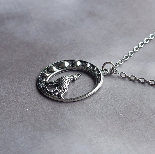 Wolf and Moon Phases Necklace