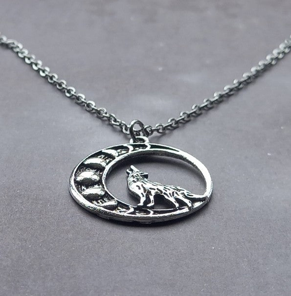 Wolf and Moon Phases Necklace