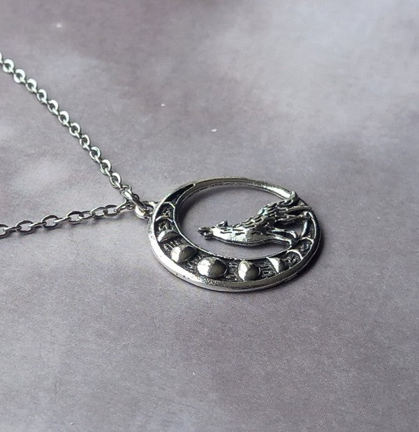 Wolf and Moon Phases Necklace
