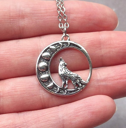 Wolf and Moon Phases Necklace