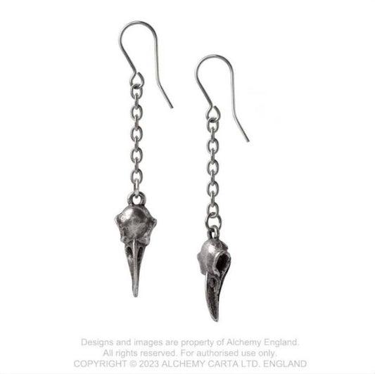 Rabenschadel Schlenker Raven Skull Earrings by Alchemy England
