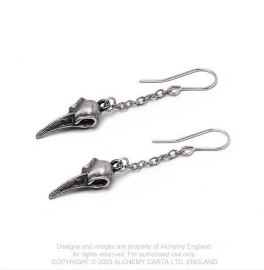 Rabenschadel Schlenker Raven Skull Earrings by Alchemy England