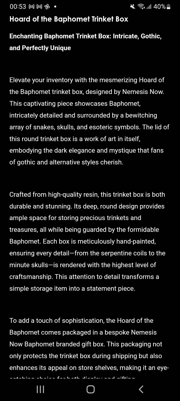 Hoard of the Baphomet Circular Box by Nemesis Now