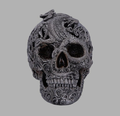 Cranial Drakos Silver Skull by Nemesis Now