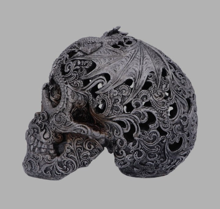 Cranial Drakos Silver Skull by Nemesis Now