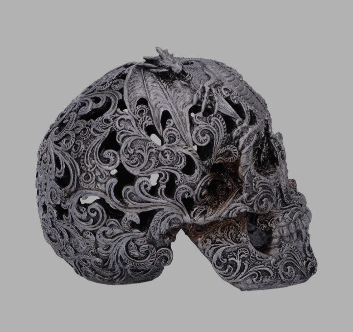 Cranial Drakos Silver Skull by Nemesis Now