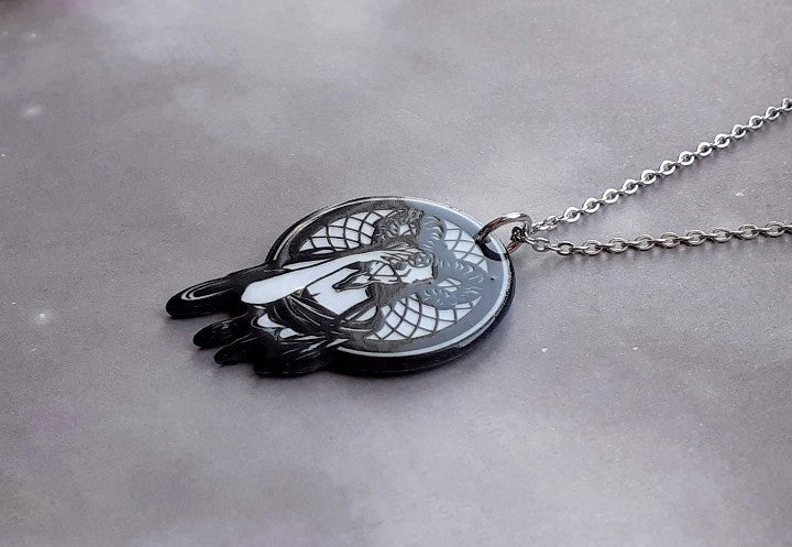 Baphomet Girl Dreamcatcher Acrylic Necklace