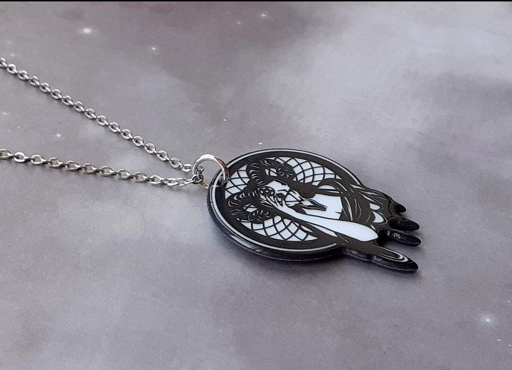 Baphomet Girl Dreamcatcher Acrylic Necklace