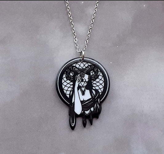 Baphomet Girl Dreamcatcher Acrylic Necklace