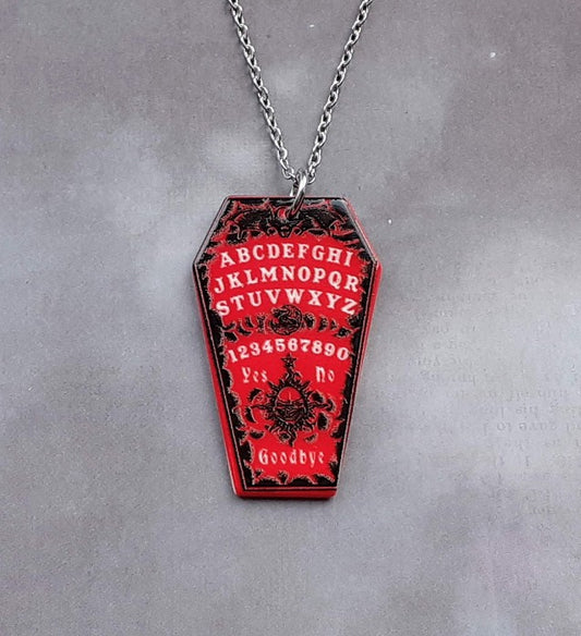 Red Ouija Board Coffin Necklace