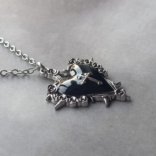 Black Heart with Cross Necklace
