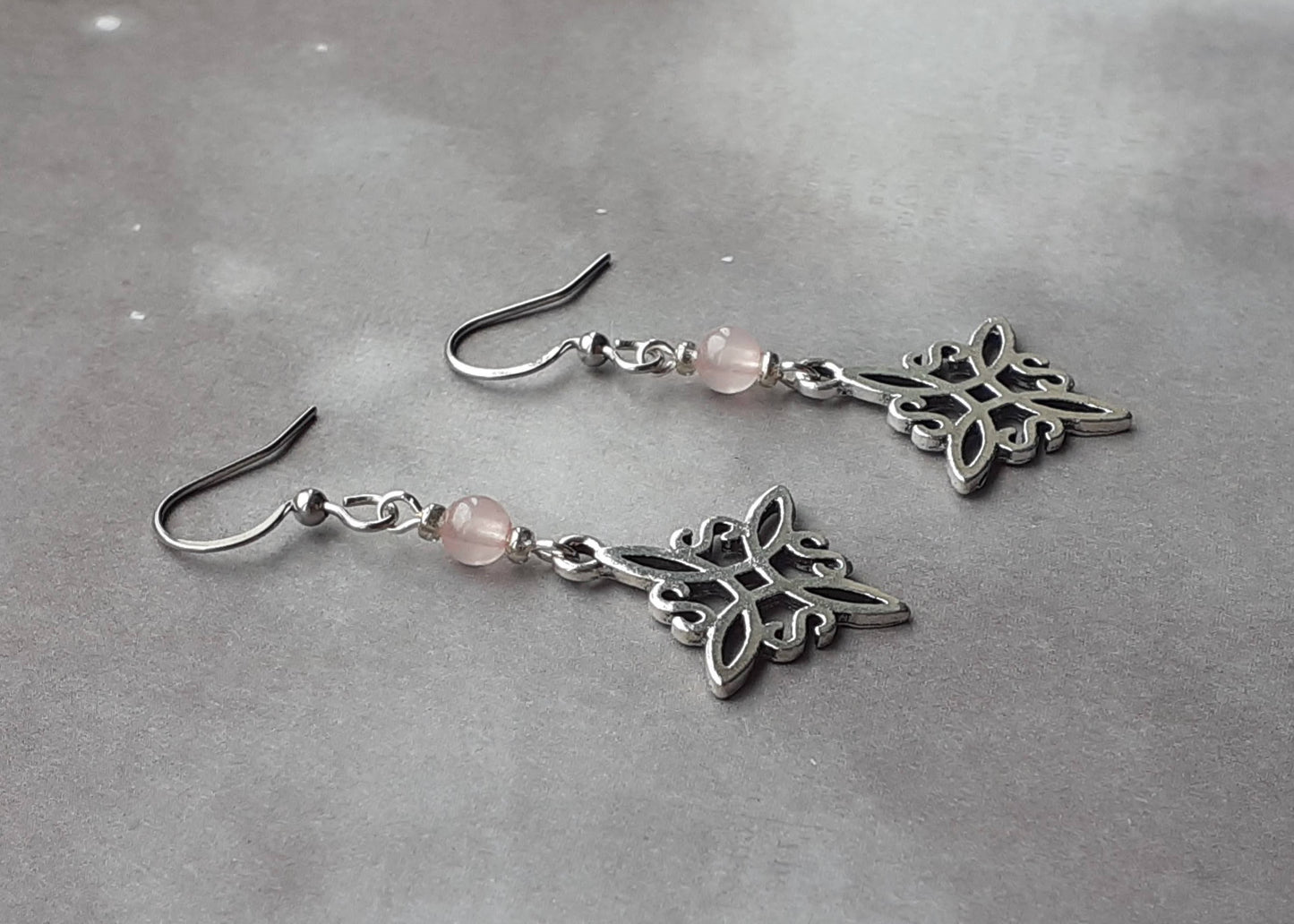 Rose Quartz Witch's Knot Necklace and Earrings