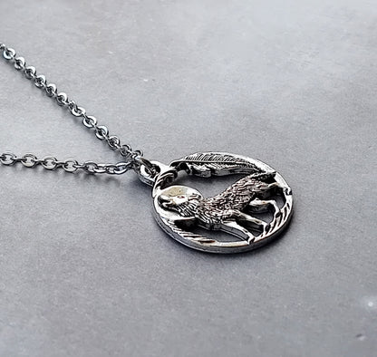 Wolf and Moon Necklace