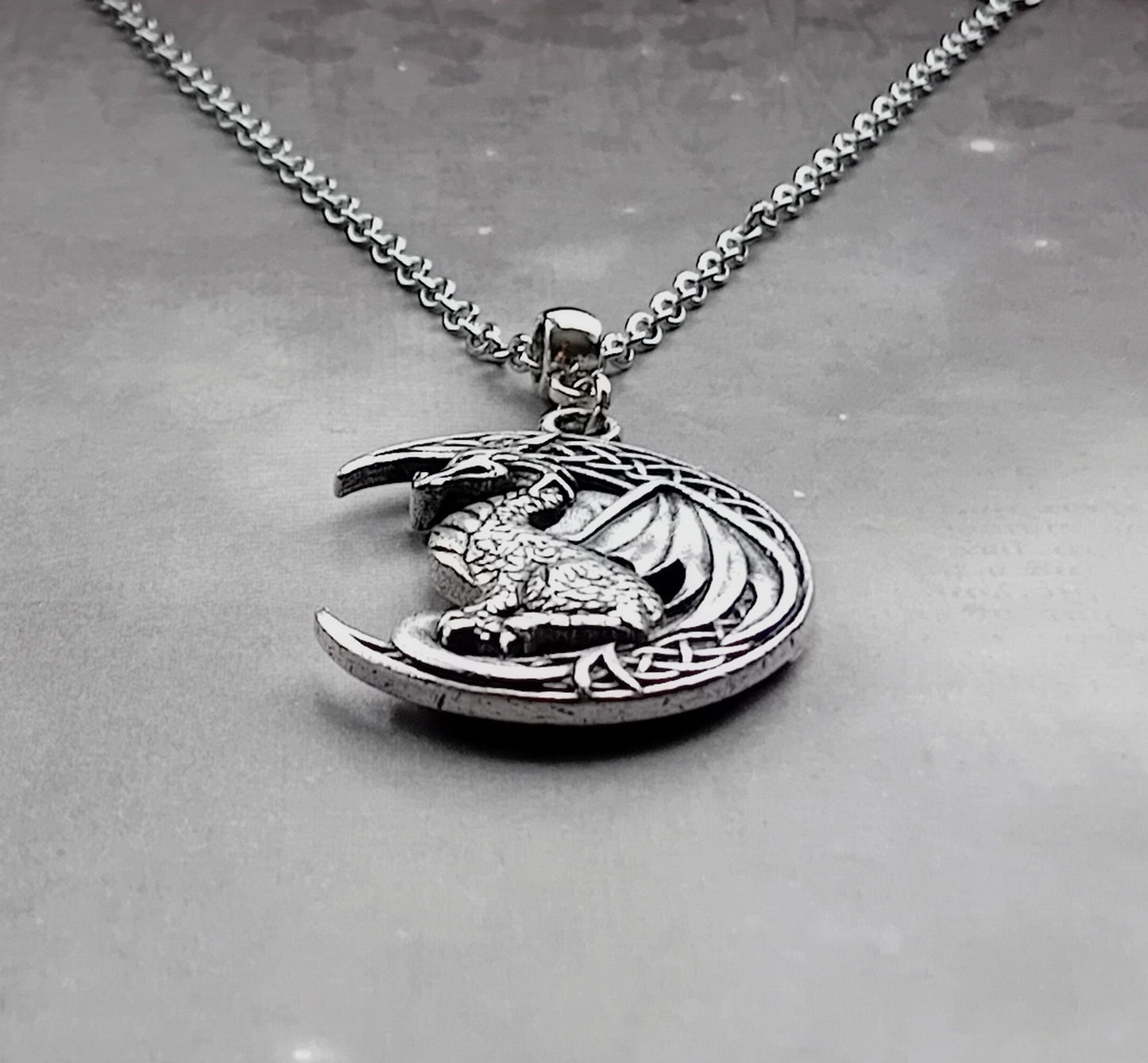 Celtic Dragon and Moon Necklace