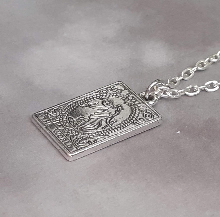 The World Metal Tarot Card Necklace