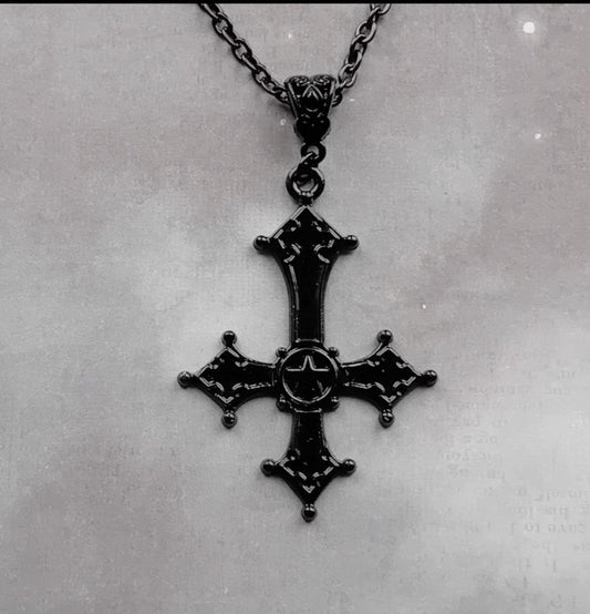 Black Inverted Cross Necklace