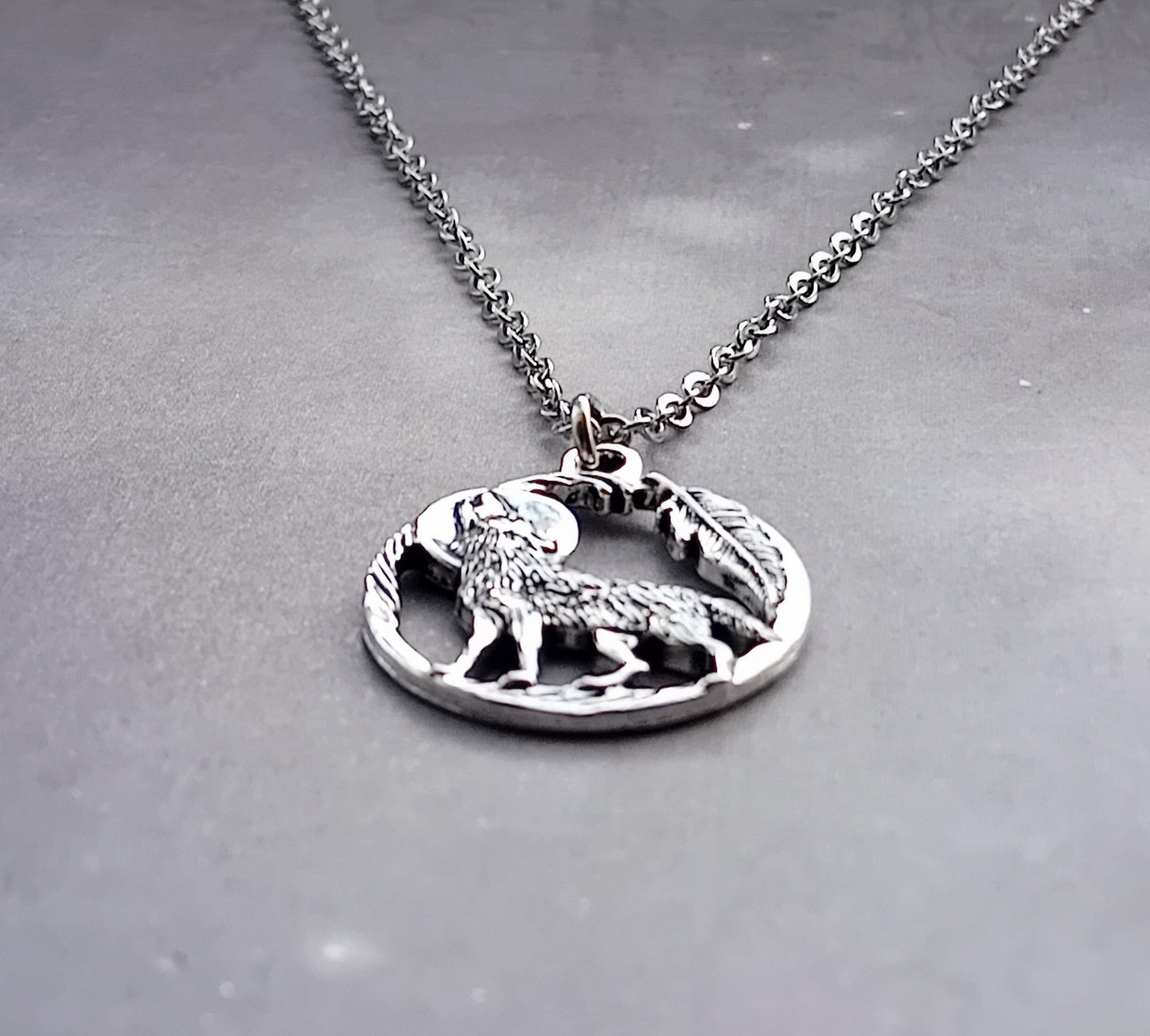 Wolf and Moon Necklace