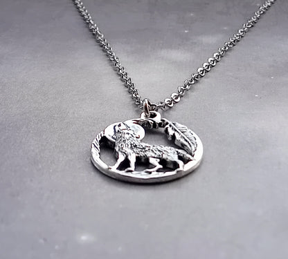 Wolf and Moon Necklace