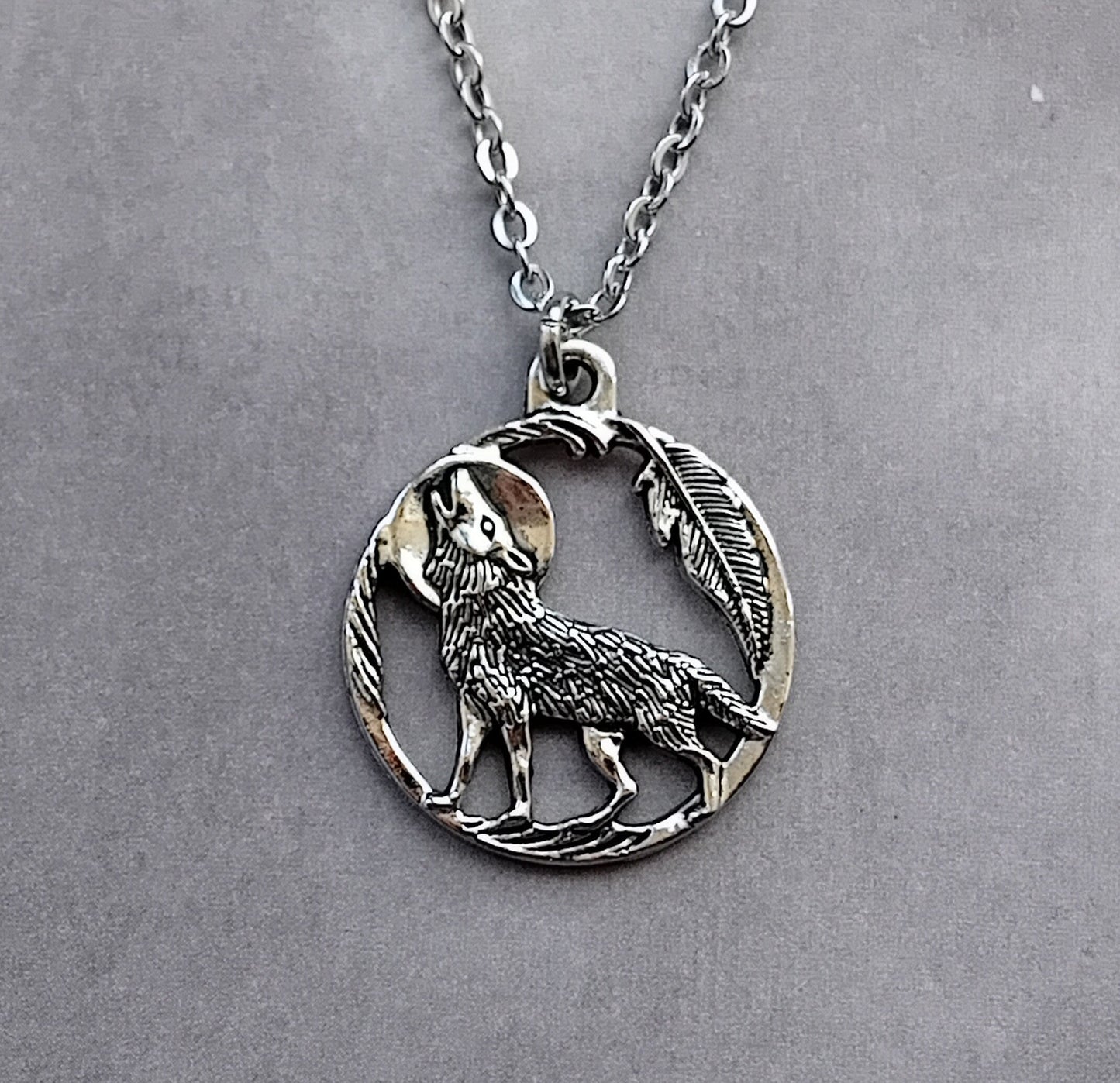 Wolf and Moon Necklace