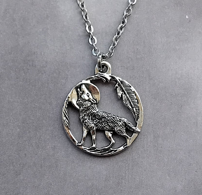 Wolf and Moon Necklace