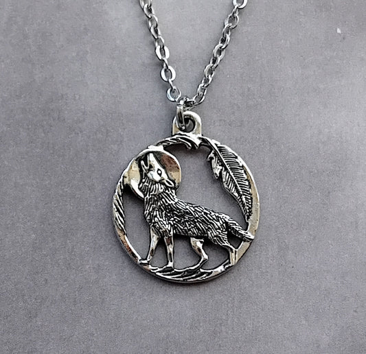 Wolf and Moon Necklace