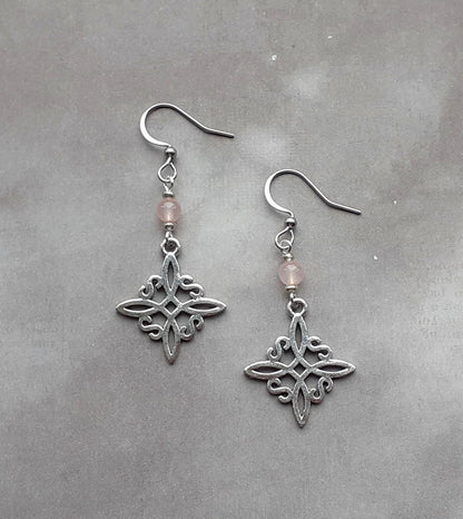 Rose Quartz Witch's Knot Necklace and Earrings