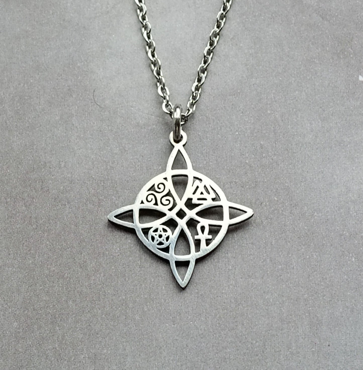 Witch's Knot with Symbols Steel Necklace