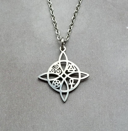 Witch's Knot with Symbols Steel Necklace
