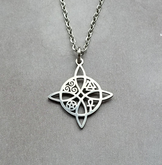 Witch's Knot with Symbols Steel Necklace