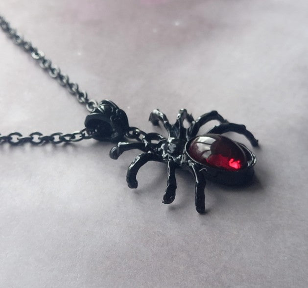 Black Spider with Red Body Necklace