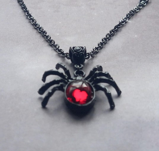 Black Spider with Red Body Necklace