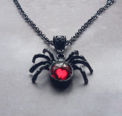 Black Spider with Red Body Necklace