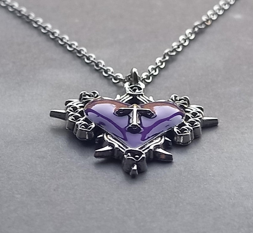 Purple Heart with Cross Necklace