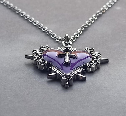 Purple Heart with Cross Necklace