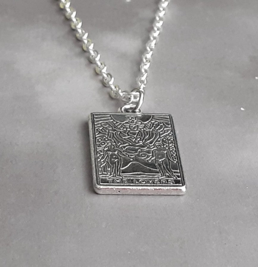 The Lovers Metal Tarot Card Necklace