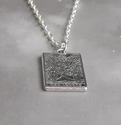 The Lovers Metal Tarot Card Necklace