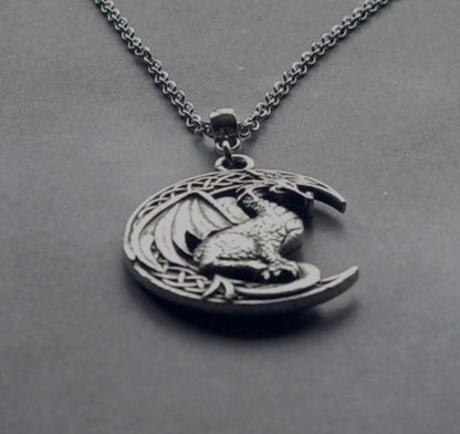 Celtic Dragon and Moon Necklace