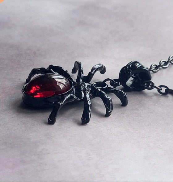 Black Spider with Red Body Necklace
