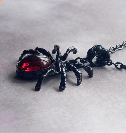 Black Spider with Red Body Necklace