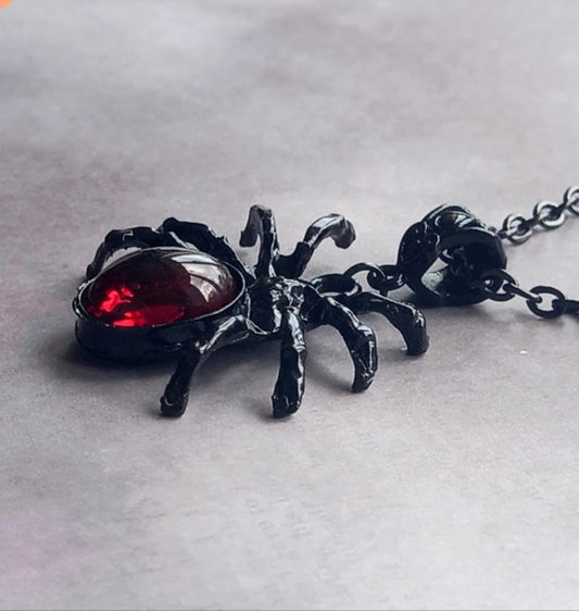 Black Spider with Red Body Necklace