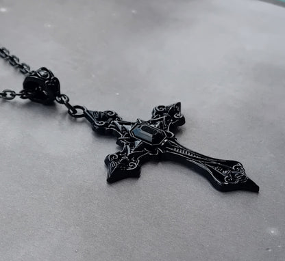 Black Patterned Cross Necklace