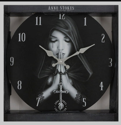 Gothic Prayer Wooden Clock by Anne Stokes