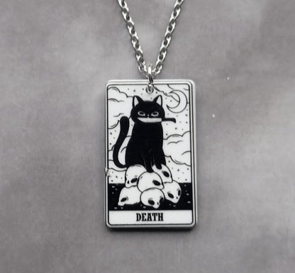 Death Cat Tarot Card Necklace