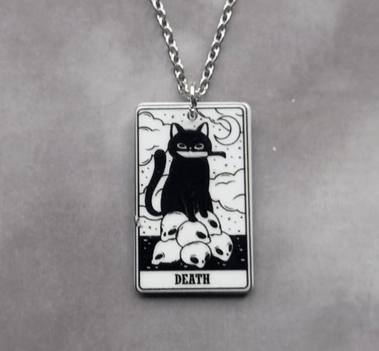 Death Cat Tarot Card Necklace