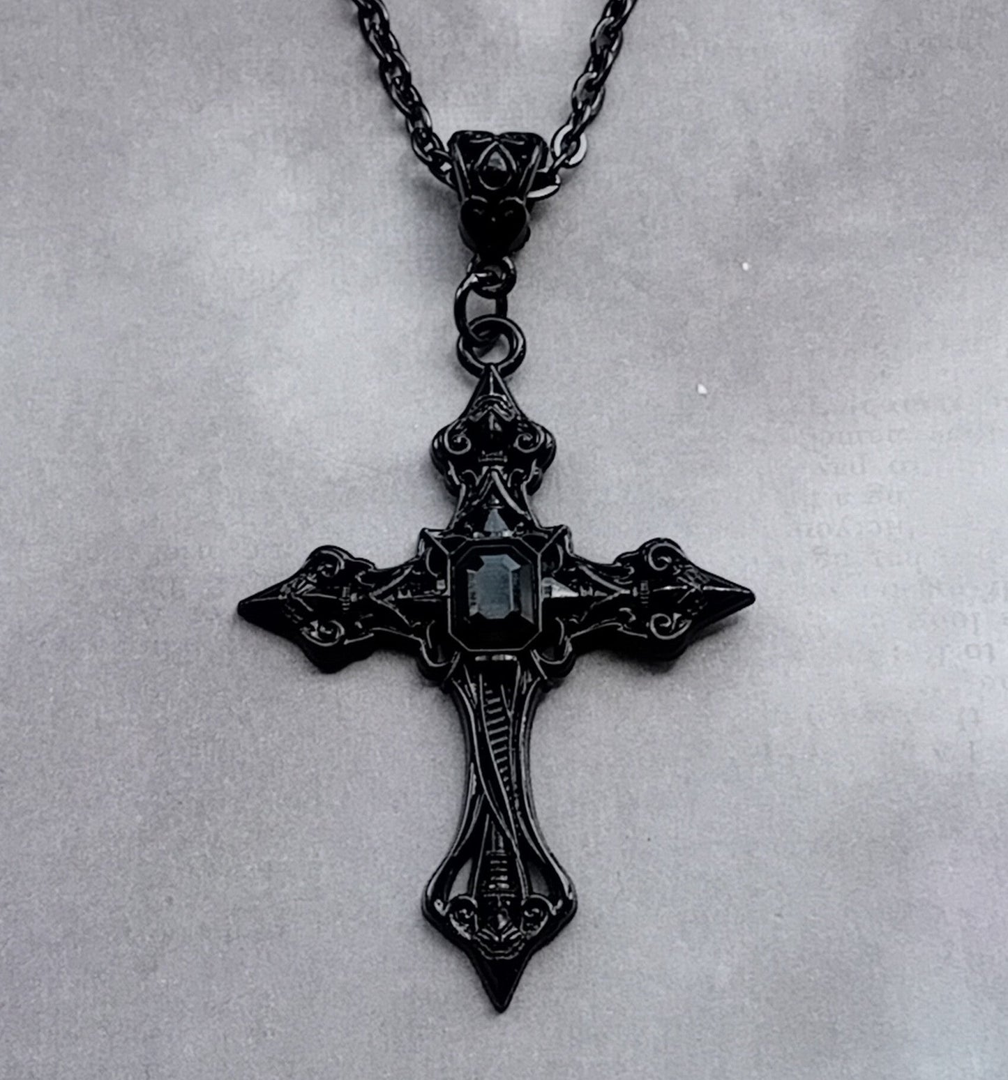 Black Patterned Cross Necklace