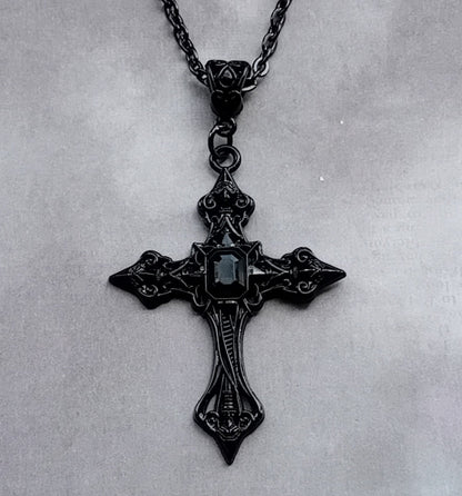 Black Patterned Cross Necklace