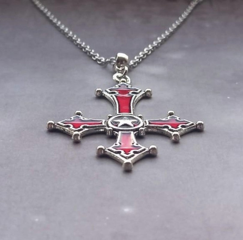 Red Inverted Cross Necklace