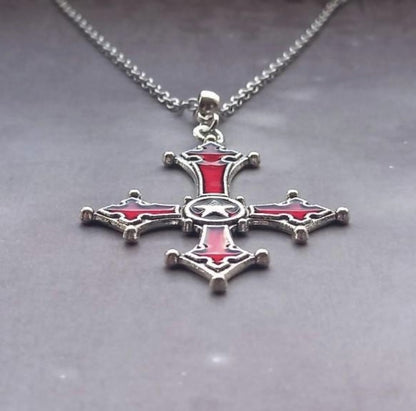 Red Inverted Cross Necklace