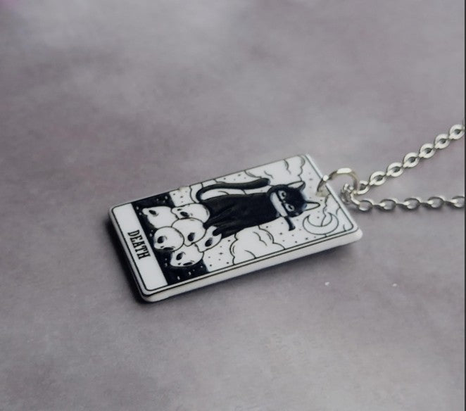 Death Cat Tarot Card Necklace