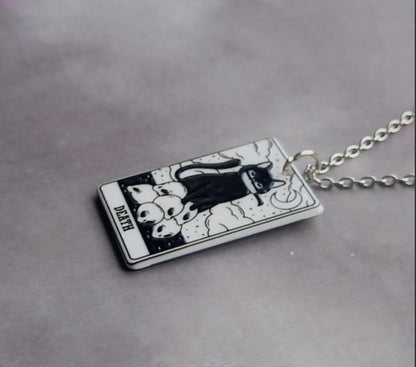 Death Cat Tarot Card Necklace